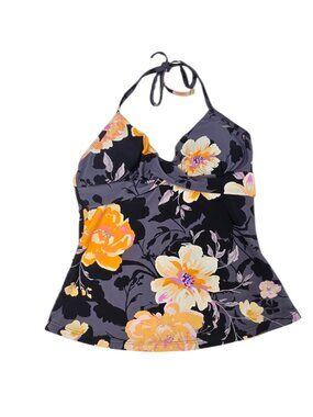 Hapari Tankini Top, Twist Front, Floral Print, Halter Neck, Size Small